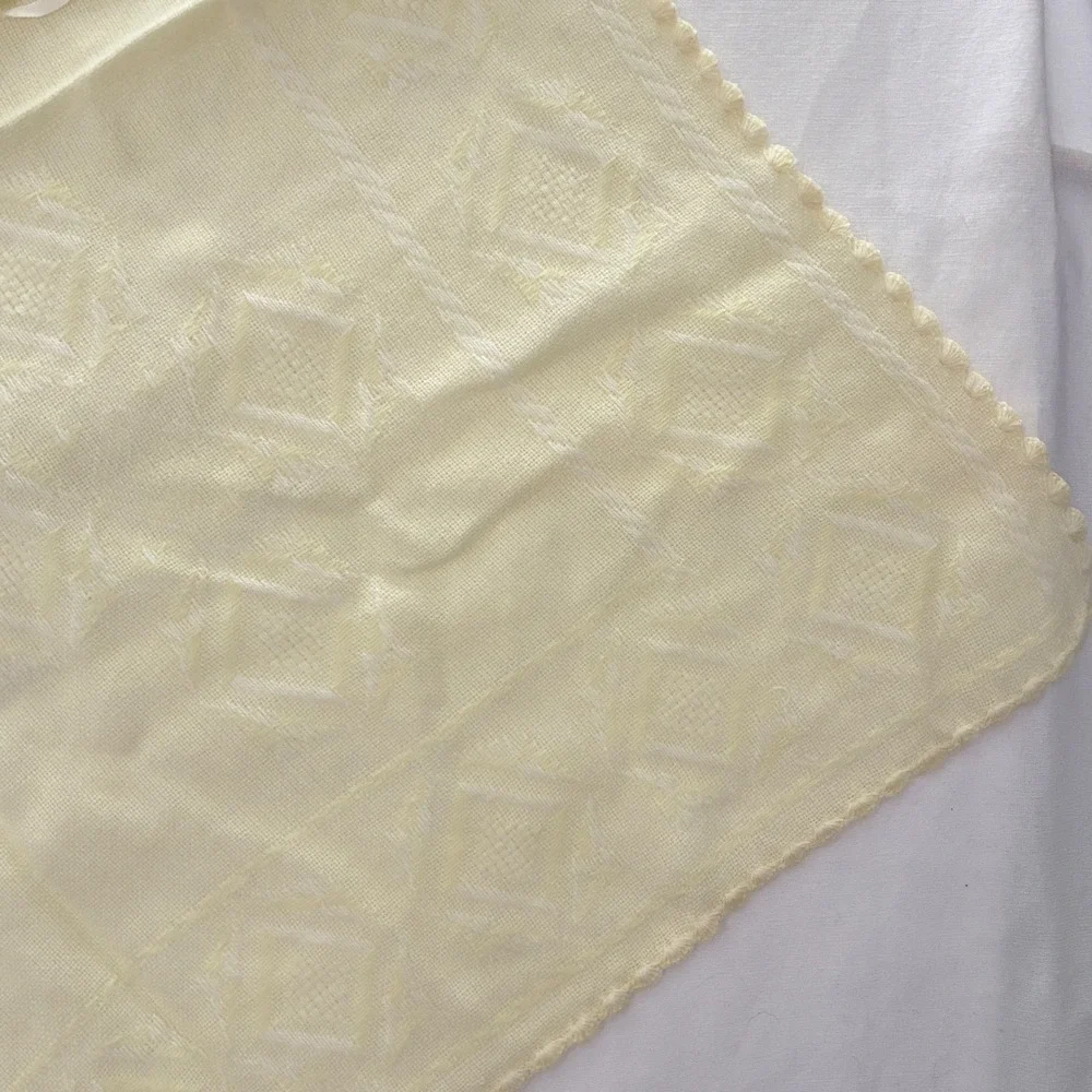 Vintage Handmade Hooded Baby Shawl Heirloom Blanket Layette Butter Yellow Pastel